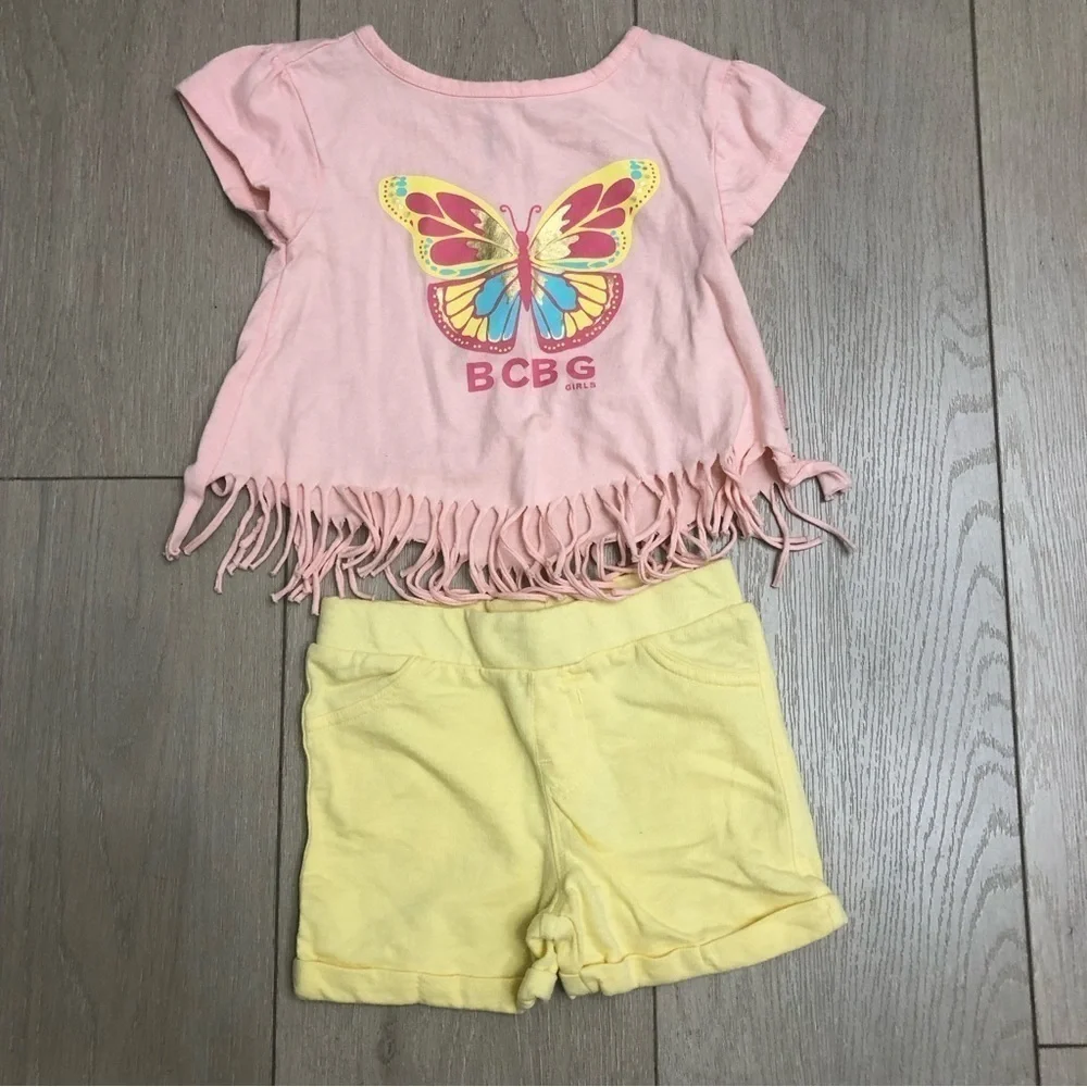 Girls BCBG Matching Short Set With Bonus Jeans Fringe Top Size 3T